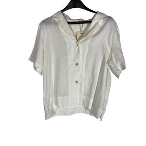 NWT Women's Grae Cove White Button Up Blouse Size Large 100% Linen
